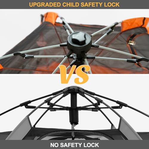 GEIYATOI Orange Baby Pop Up Playpen with UV Canopy & Safety Lock, Portable Indoor & Outdoor Toddler Play Yard