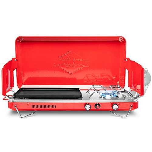 Red Hike Crew 2-in-1 Gas Camping Stove & Griddle - Portable Propane Cooker