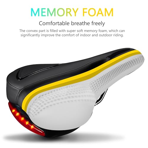 Touring Bike Seat with LED Tail Light - Wide Shock Absorbing Memory Foam Cushion