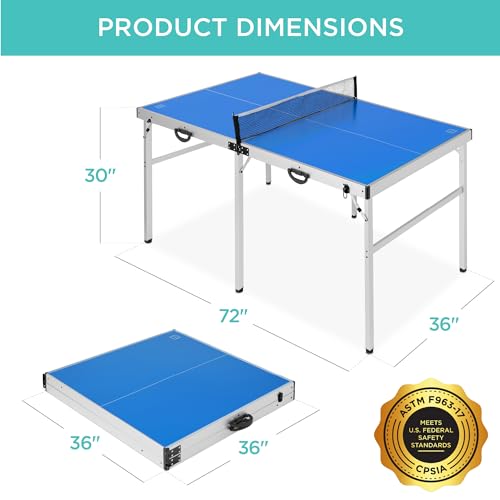 Blue Portable Mid-Size Folding Ping Pong Table - Indoor & Outdoor Game Set with Paddles & Balls