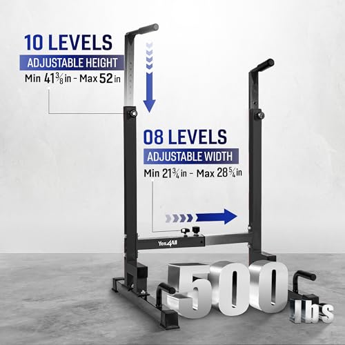 Yes4All Black Adjustable Dip Stand with Push-Up Handles, 500 lb Capacity