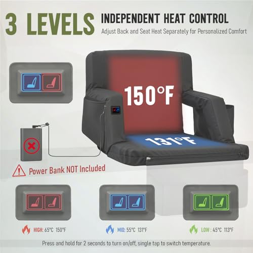 Overmont 24.5-Inch Wide Heated Stadium Seat with Back Support & Dual-Zone Heat
