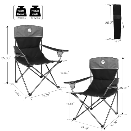 Northroad Black Foldable Camping Chair Set of 4 with Table - Portable Outdoor Furniture