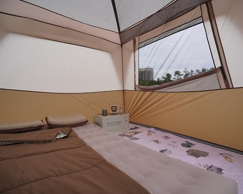 Vidalido Brown 4-Person Waterproof Family Camping Tent with Mesh Doors & Windows