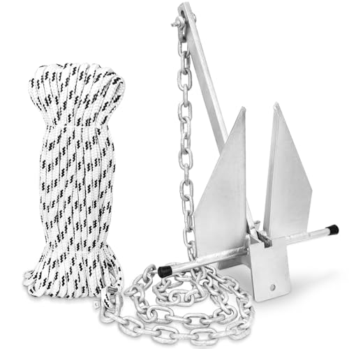 TUNORD Boat Anchor Kit 8LB Fluke Anchor with Chain & Rope for 12-22FT Boats