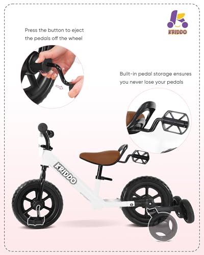 KRIDDO White 2-in-1 Kids Tricycle & Balance Bike for 2 Year Olds