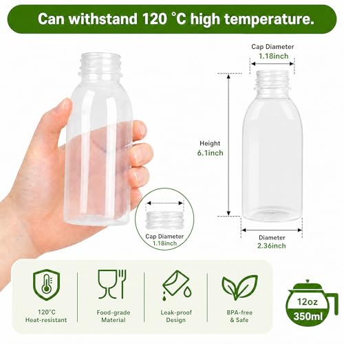 EONJOE 12-Pack 12oz BPA-Free Plastic Water Bottles for Juice & Milk - Dishwasher Safe