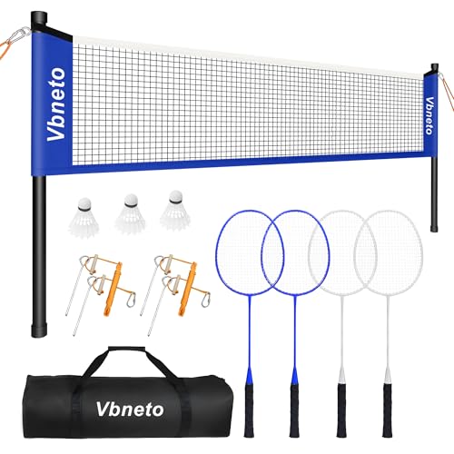 Vbneto Blue & White Portable Badminton Set - 20ft x 5ft Outdoor Net with Rackets & Shuttlecocks