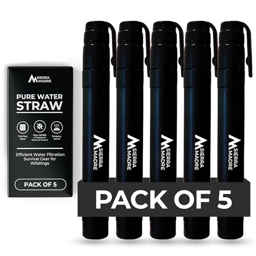 Sierra Madre Pack of 5 Water Filter Straws – 264 Gallons Capacity, Lightweight, Outdoor & Emergency Use