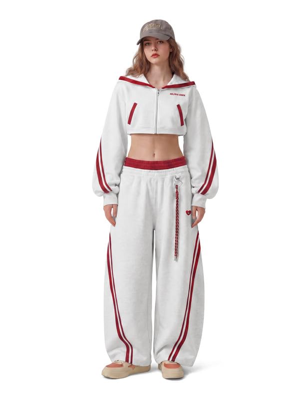 Aelfric Eden Cropped Contrast Stripe Zip Up Hoodie - Medium Short Grey - Y2K Style