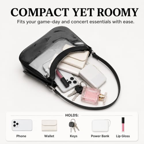 Clear Stadium Purse for Women - PVC with Privacy Wallet - Black