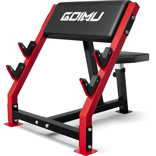 Preacher Curl Bench - Adjustable Bicep Curl Machine with Red Padding