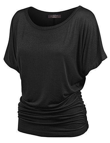 XX-Large Women's Casual Solid Short Sleeve Boat Neck Dolman Top with Side Shirring