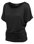 XX-Large Women's Casual Solid Short Sleeve Boat Neck Dolman Top with Side Shirring