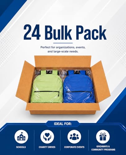 Assorted 24 Pack Lightweight 17-Inch Travel & Outdoor Backpacks - Bulk Gym & School Bags