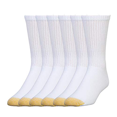 Men's Cotton Athletic Crew Socks - Multipack, White, Large, Reinforced Toe