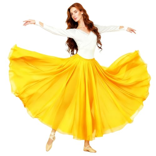 Yellow Belly Dance Skirt for Women, Flowy Long Skirt, Halloween Costume Gift