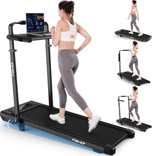 FUNMILY Deep Black Foldable Under Desk Treadmill with 15% Incline & Removable Desk