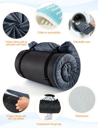 Dark Grey Memory Foam Camping Mattress 3-Inch Portable Waterproof Sleep Pad