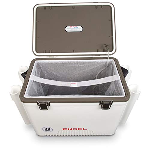 Engel 30qt Live Bait Cooler Box with 2-Speed Aerator & Rod Holders
