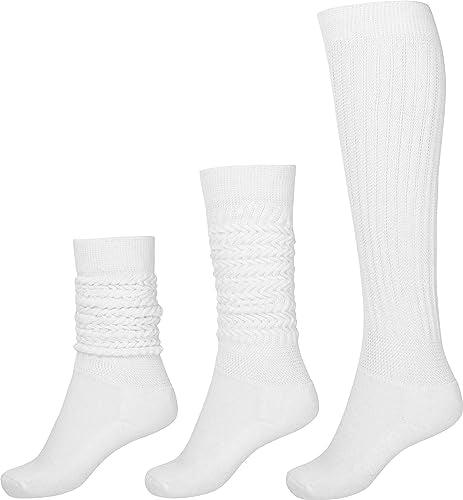 Women Thigh High Slouch Socks - Soft Scrunch Boot Socks 1 Pack, White, One Size - 3 Pairs