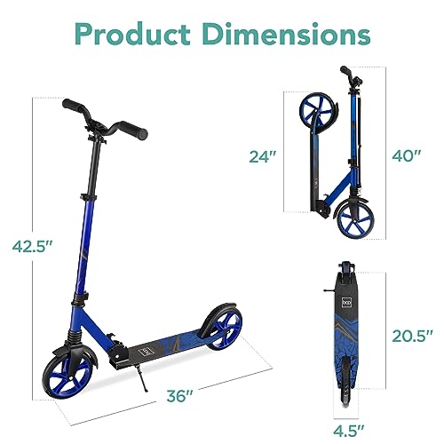 Kids & Teen Foldable Kick Scooter with Large Wheels & Suspension - Blue