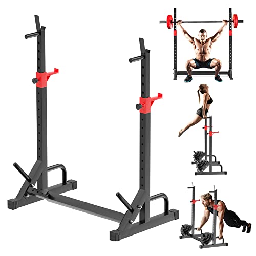 Adjustable Squat Rack with Pull-Up Bar & Dip Station, 550 lbs Capacity Home Gym