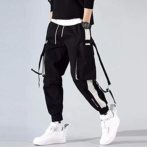 Men's Jogger Pants Punk Cargo Baggy Techwear Streetwear Hip Hop Couple Women Unisex Sports Casual Pants (Black-08,Large)
