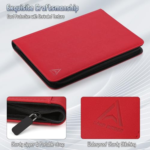 Arkeiliy 9-Pocket Card Binder with 30 Sleeves - Red Trading Card Album