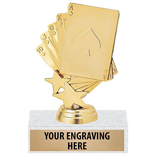 6-Inch Gold Poker Trophy - Personalized Royal Flush Award with Marble Base - Variation 1
