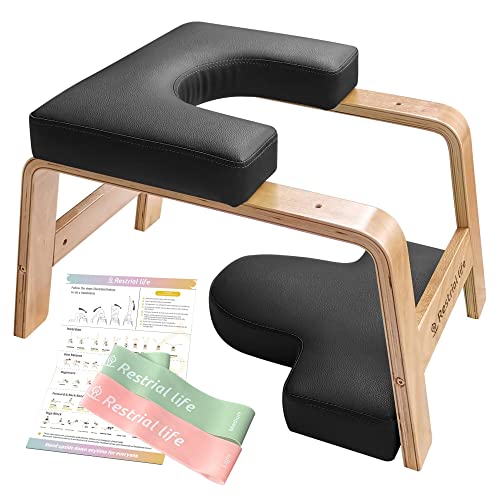 OIXXAF Yoga Headstand Bench – Wooden Inversion Stool for Beginners, Relieves Neck & Shoulder Pressure, Supports Up to 300 lbs, Black