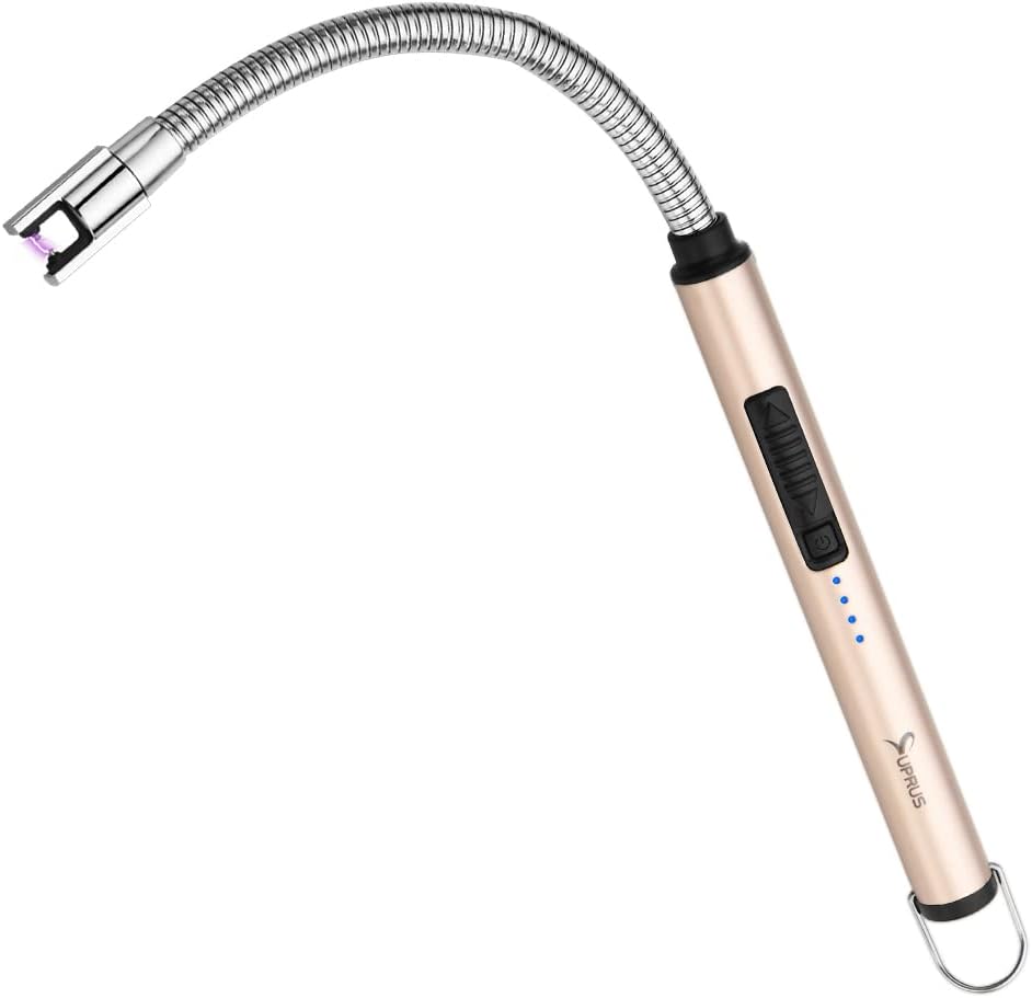 SUPRUS Electric Candle Lighter - USB Type C Rechargeable with 360° Flexible Neck & Steel Shell - Gold