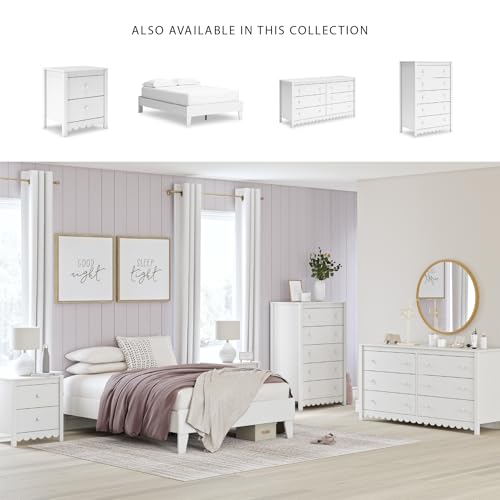 White Ashley Hallityn Nightstand with 2 Drawers, Scalloped Cottage Style