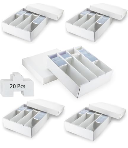 4 Row Trading Card Storage Box 5 Pack - 3200 Count Supporters & Dividers, White, 12in