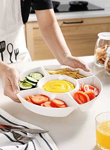 White Porcelain Chip & Dip Serving Set with 5 Compartments - Elegant Platter for Snacks