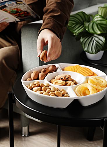 White Porcelain Chip & Dip Serving Set with 5 Compartments - Elegant Platter for Snacks