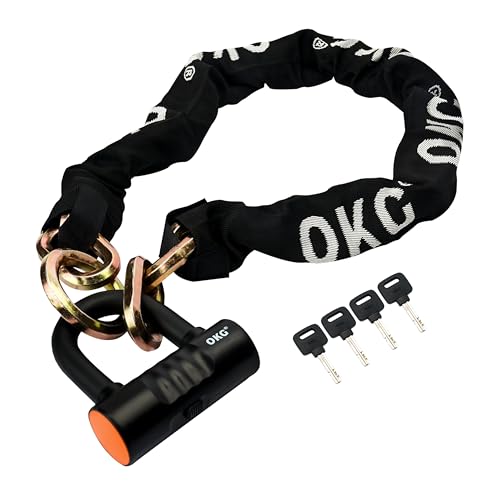 OKG Heavy Duty Chain Lock Kit - 4 ft x 1/2 inch (12mm) Security Chain & U Lock for Motorcycle, Moped, ATV, Trailer, E-Bike - 4 Keys