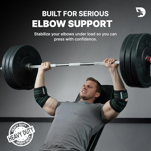 Green Stripes 40-Inch Adjustable Elbow Wraps for Weightlifting & Gym Support