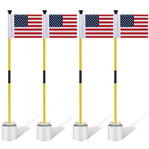 Meooeck 4 Pack Golf Flag Cup Set for Putting Green with American Flags & Portable Flagsticks