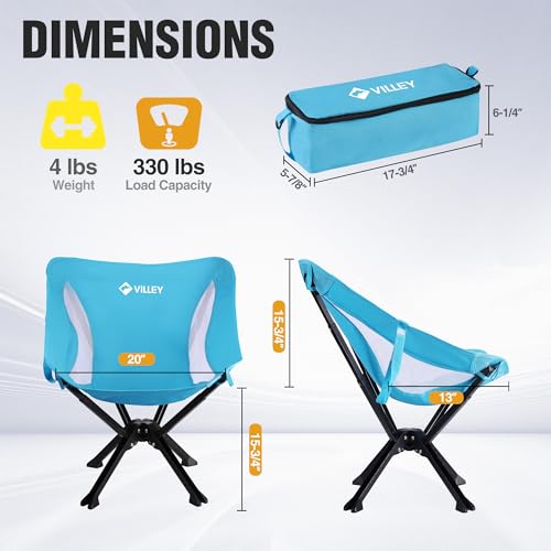VILLEY Portable Folding Camping Chair - Lightweight Outdoor Seat, Blue, Variation 1