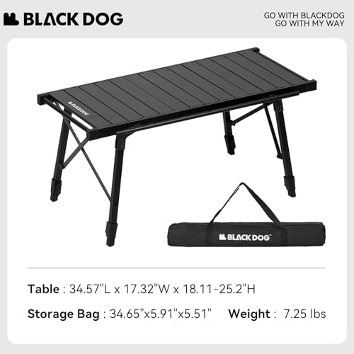 Black Folding Camping Table with Adjustable Height - Portable Ultralight IGT Table for Outdoor Use