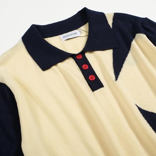 OXKNIT Men’s Knit Polo Shirt - Off-White Medium Short Sleeve Casual Golf T-Shirt