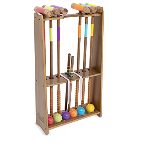 Premium Wooden Croquet Set with Six Mallets and Stained Hardwood Stand