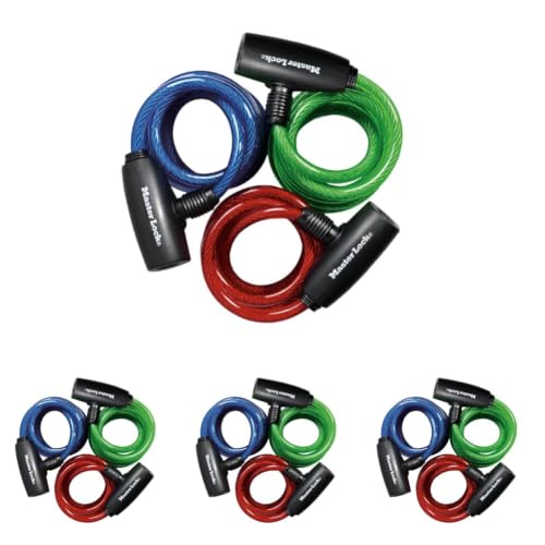 6 ft. Long Bicycle Cable Locks with Keys - Pack of 4 Colorful Keyed-Alike Cables