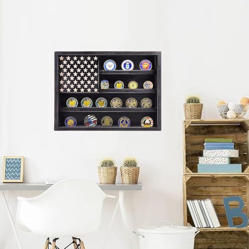 Military Challenge Coin Display Case Wall Mount Shadow Box for Medals and Souvenirs