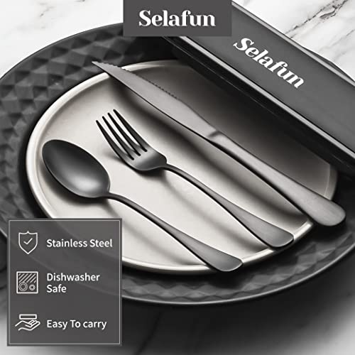Portable Stainless Steel Travel Utensil Set with Case - 4 Pieces, Matte Black