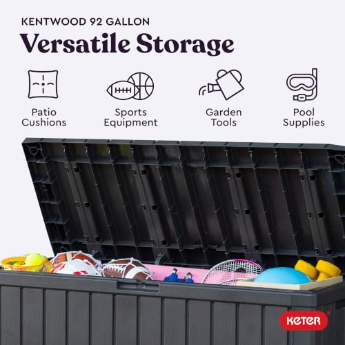 Keter Kentwood 92 Gal Outdoor Storage Box Dark Grey - Weatherproof Garden Bench