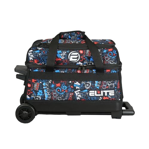 Bowling Ball Roller Bag with Wheels - Double Ball, Graffiti Print, Shoe Compartment, Extendable Handle