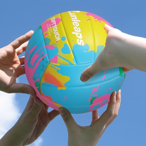 Beach Volleyball Official Size 5 Soft PU Ball - Waterproof Indoor/Outdoor (Pink/Yellow) - Runleaps