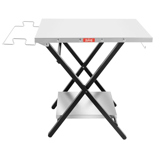 Feasto Folding Outdoor Grill Table - 30x24 Stainless Steel, Silver